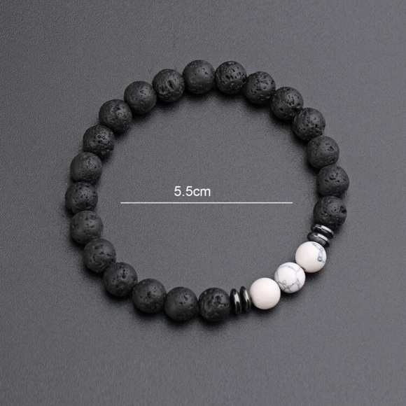 Beaded Bracelet Stretch B&W Stone - Picture 4 of 6